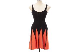 A HERVE LEGER BLACK & ORANGE SKATER DRESS