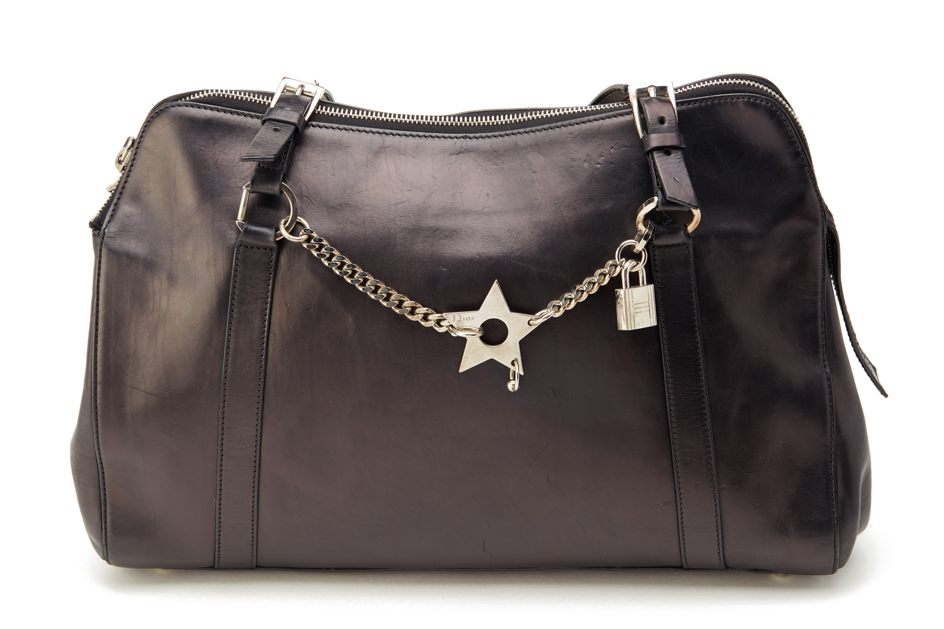 A CHRISTIAN DIOR BLACK LEATHER 'HARDCORE' HANDBAG