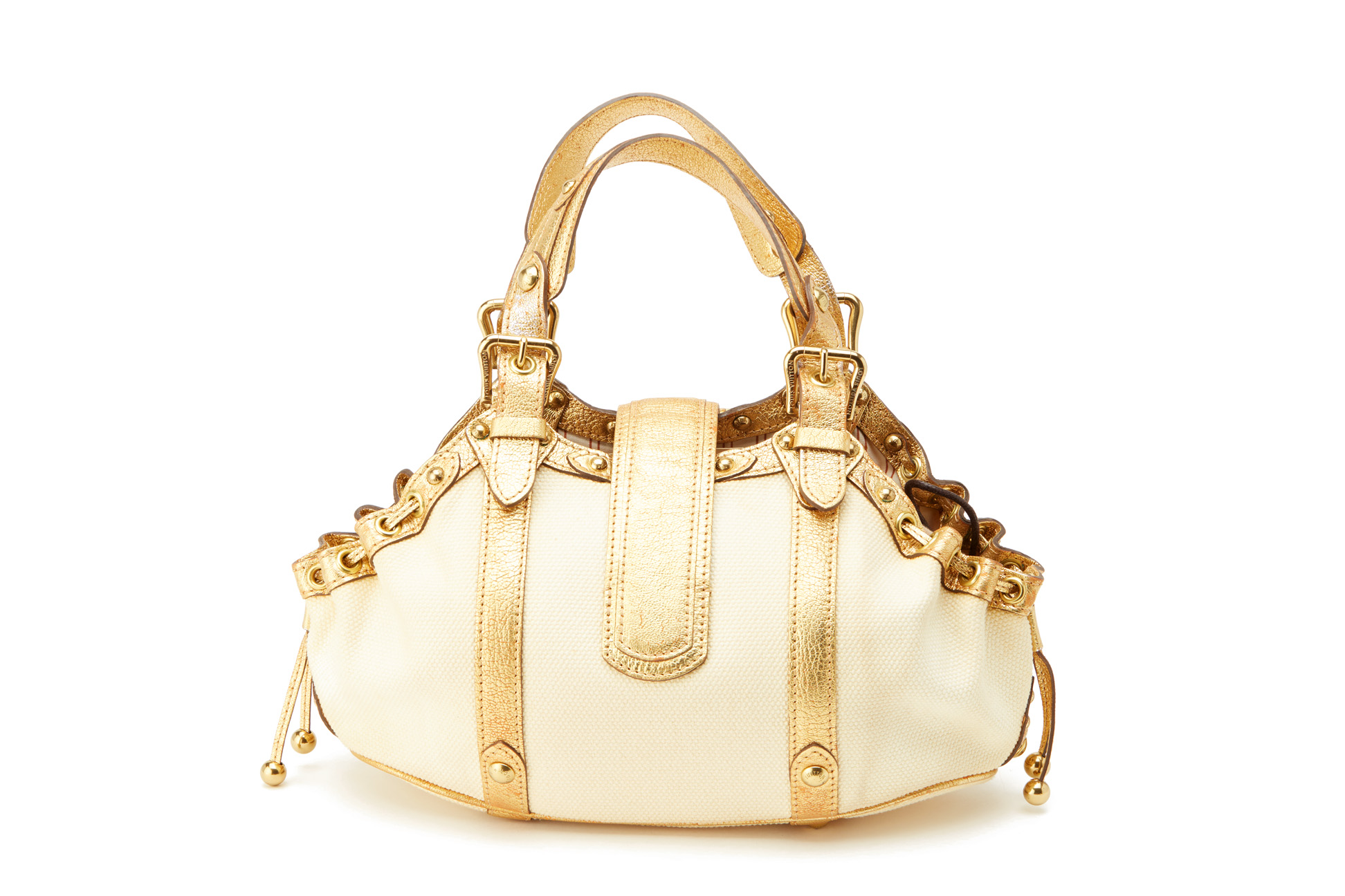 A LOUIS VUITTON WHITE & GOLD CANVAS HANDBAG - Image 3 of 4