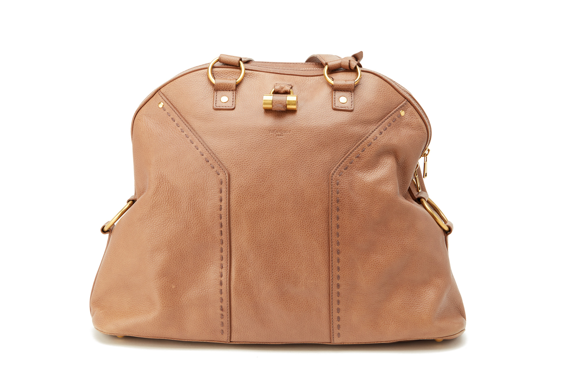 A YVES SAINT LAURENT TAN LEATHER HANDBAG