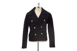 A J CREW 'CROPPED DOUBLE BREAS' BLACK WOOL COAT