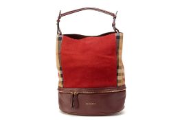 A BURBERRY "NUBUCK" CANVAS & LEATHER CHECK BUCKET BAG