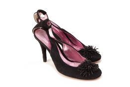 A PAIR OF ETRO BLACK SUEDE HEELS EU 40