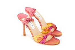 A PAIR OF JIMMY CHOO PINK STRAPPY HIGH HEEL SANDALS EU 36