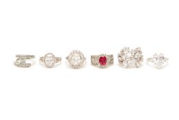 SIX DIAMANTÉ EMBELLISHED RINGS