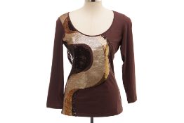 A VERSACE BROWN SEQUIN EMBELLISHED TOP