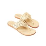 A PAIR OF TORY BURCH ROSELLE METALLIC GOLD FLAT SANDALS US 5
