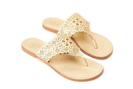A PAIR OF TORY BURCH ROSELLE METALLIC GOLD FLAT SANDALS US 5