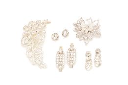 FIVE SILVER TONE AND DIAMANTÉ EMBELLISHED PIECES