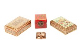 A GROUP OF FOUR VARIOUS TABLE BOXES