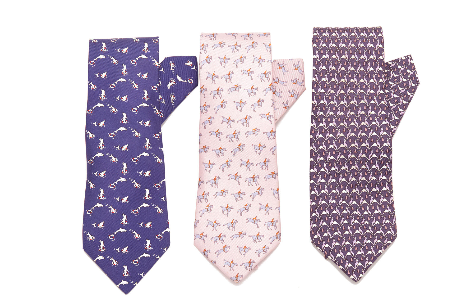 THREE HERMES ANIMAL PRINTED SILK TIES