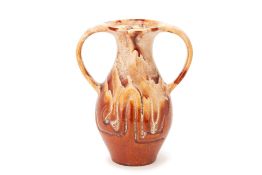 A WEST GERMAN 'FAT LAVA' TWIN HANDLED POTTERY VASE