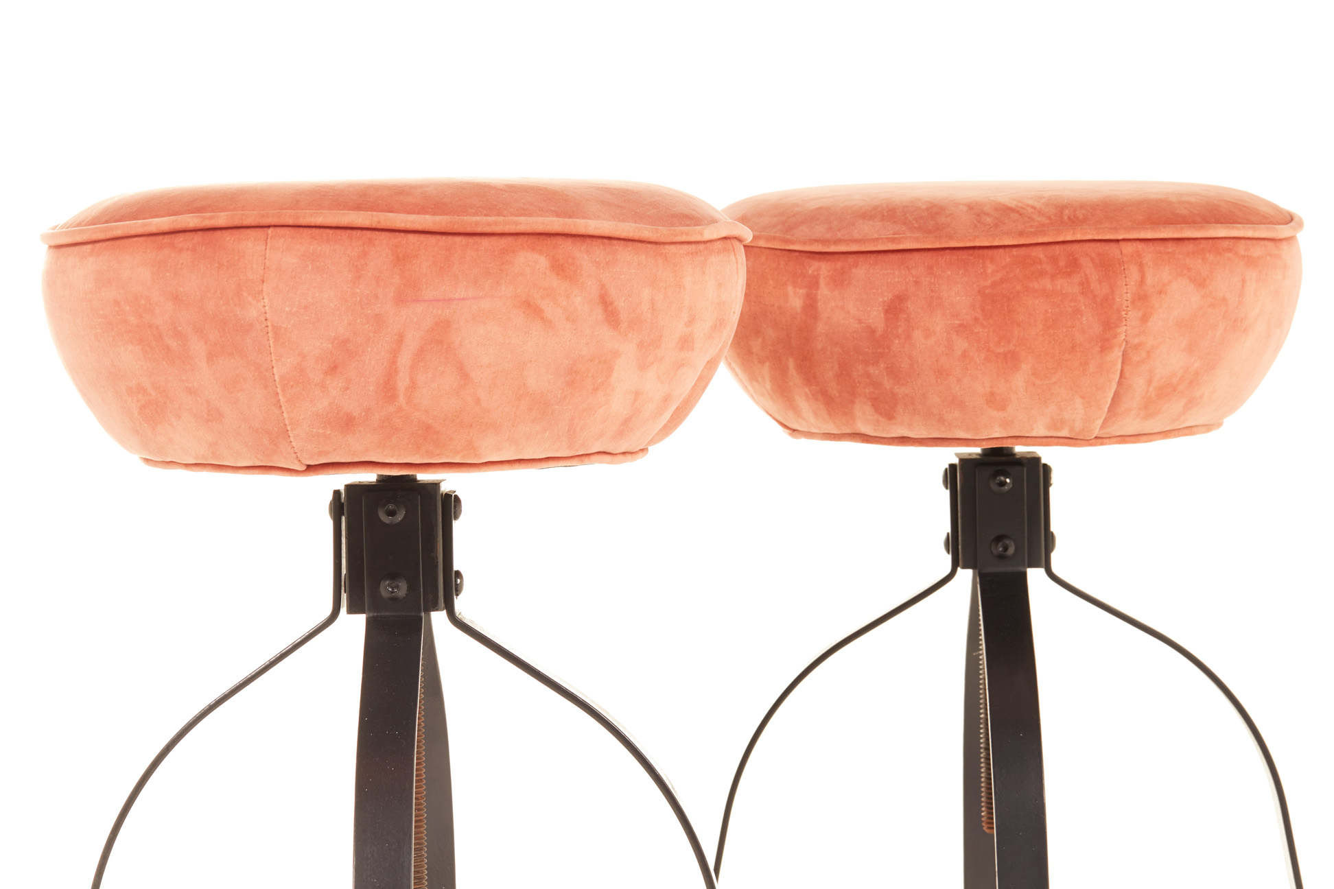 A PAIR OF PINK VELVET UPHOLSTERED STOOLS - Image 2 of 2