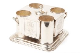 A SILVER PLATED FOUR BOTTLE WINE COOLER