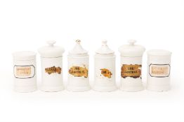 A GROUP OF SIX PORCELAIN APOTHECARY JARS