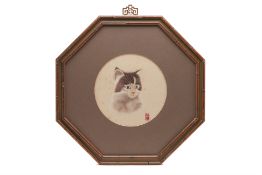 A SILK EMBROIDERY OF A CAT