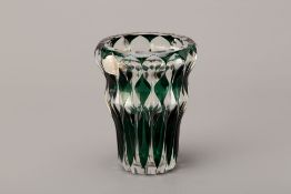 A VAL SAINT LAMBERT GREEN FLASHED CRYSTAL VASE