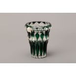 A VAL SAINT LAMBERT GREEN FLASHED CRYSTAL VASE