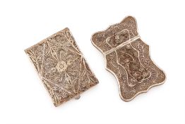 TWO WHITE METAL FILIGREE CASES