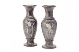 A PAIR OF BLACK MARBLE BALUSTER VASES