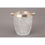 A SILVER PLATE MOUNTED CUT GLASS WINE COOLER