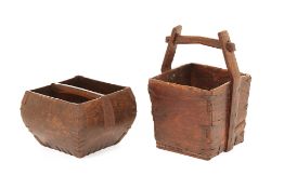 TWO ORIENTAL RUSTIC WOOD CONTAINERS
