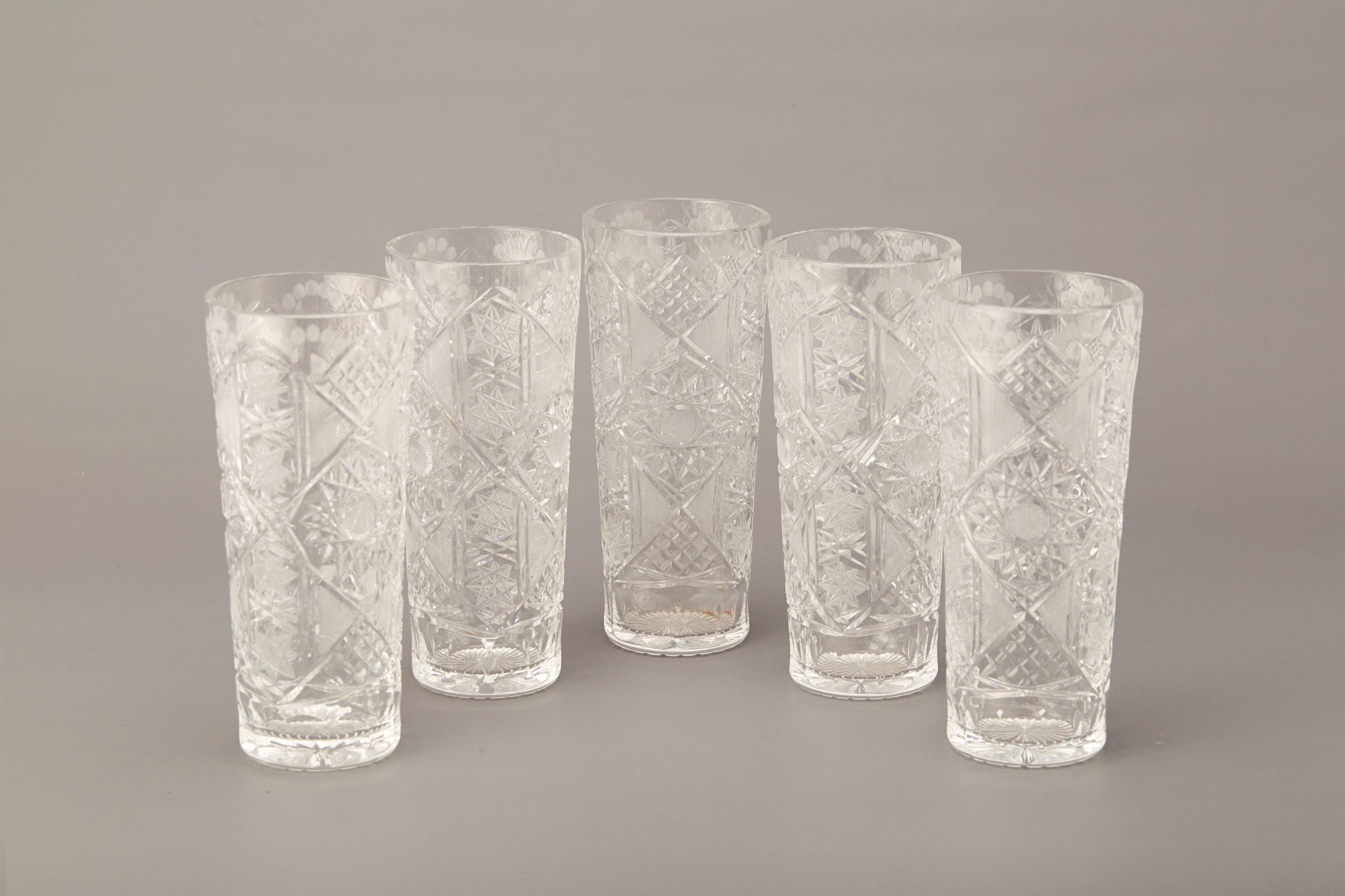 FIVE CUT GLASS HIGH BALL GLASSES