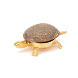 A SPANISH DAMASCENED NOVELTY TORTOISE TABLE BELL