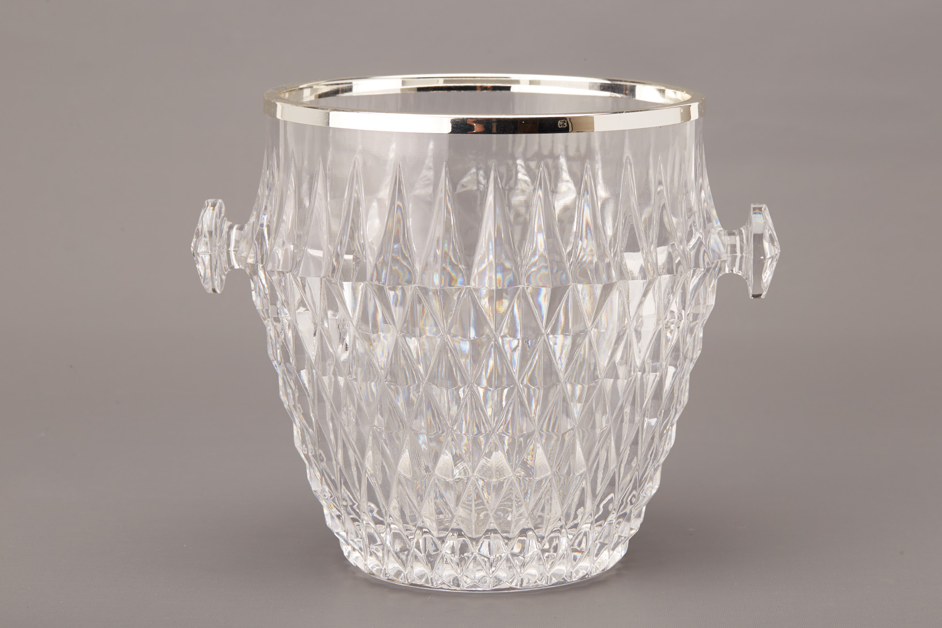 A SILVER PLATE MOUNTED GLASS WINE COOLER