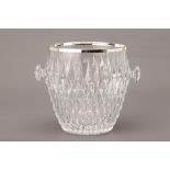 A SILVER PLATE MOUNTED GLASS WINE COOLER