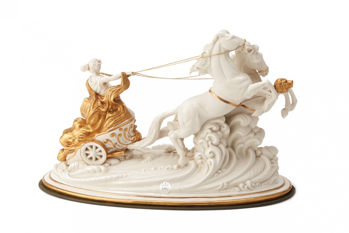 A LARGE CAPODIMONTE BISCUIT PORCELAIN GROUP OF ATHENA RIDI
