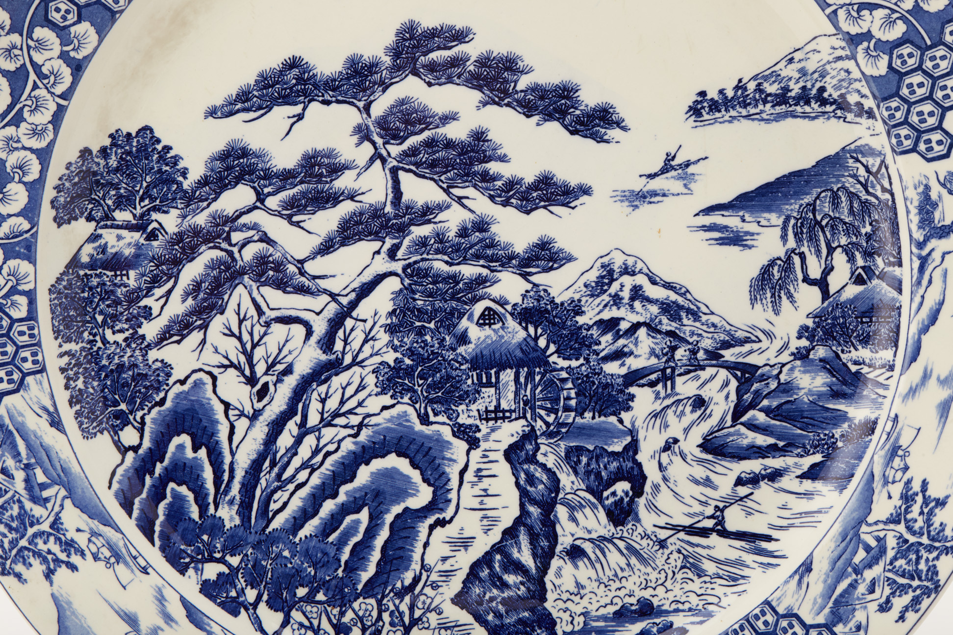 TWO JAPANESE BLUE & WHITE LANDSCAPE CHARGERS - Image 3 of 3