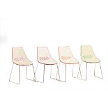 A HARLEQUIN SET OF FOUR COLOURED ITALIAN CHAIRS