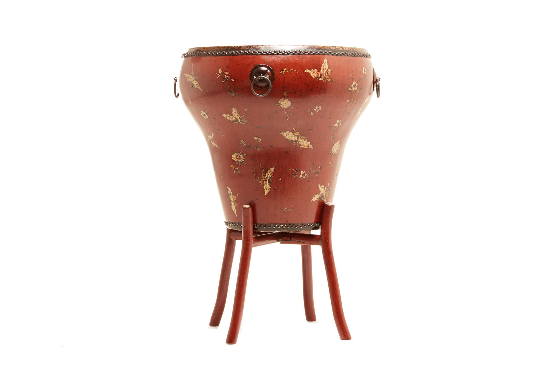 A CHINESE PAINTED DRUM SIDE TABLE