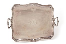 A LARGE ITALIAN SILVER PLATED TWIN HANDLED TRAY