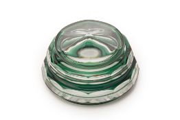 A GREEN FLASHED AND CLEAR GLASS POWDER BOX