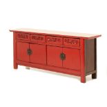 A CHINESE RED LACQUER SIDEBOARD