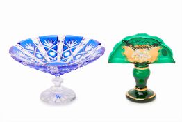 A BOHEMIA CRYSTAL PEDESTAL DISH & A NAPKIN HOLDER