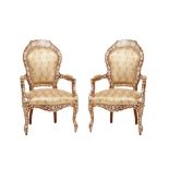 A PAIR OF SYRIAN MOTHER OF PEARL AND BONE INLAID FAUTEUILS