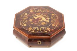 A SORRENTO HEXAGONAL MARQUETRY MUSICAL BOX