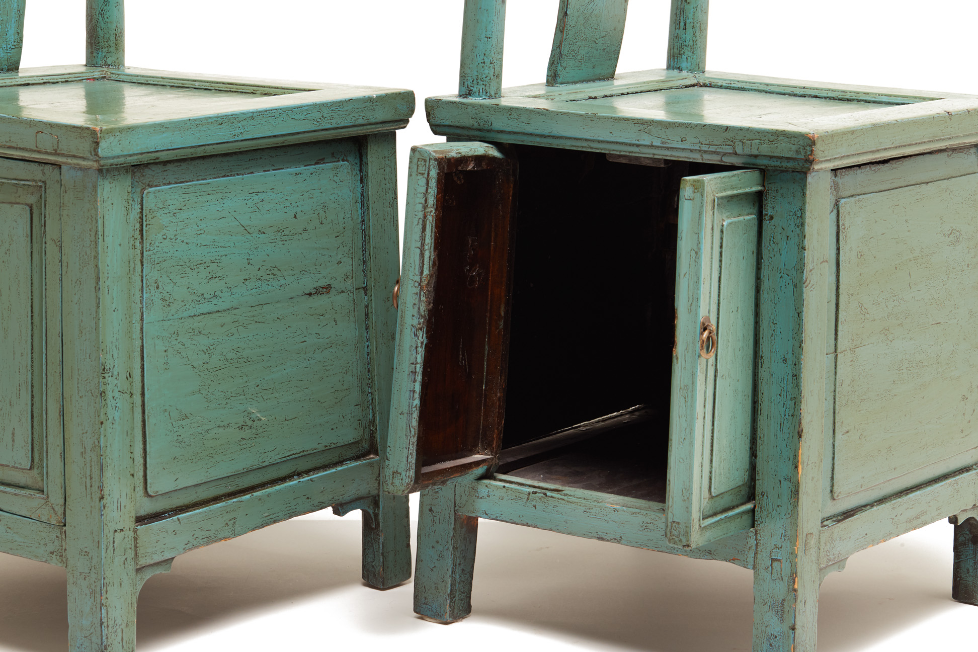 A PAIR OF CHINESE TEAL/GREEN PAINTED CHAIRS - Image 2 of 4