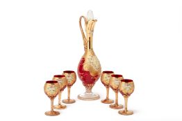 A MURANO GILT DECORATED GLASS WINE SERVICE