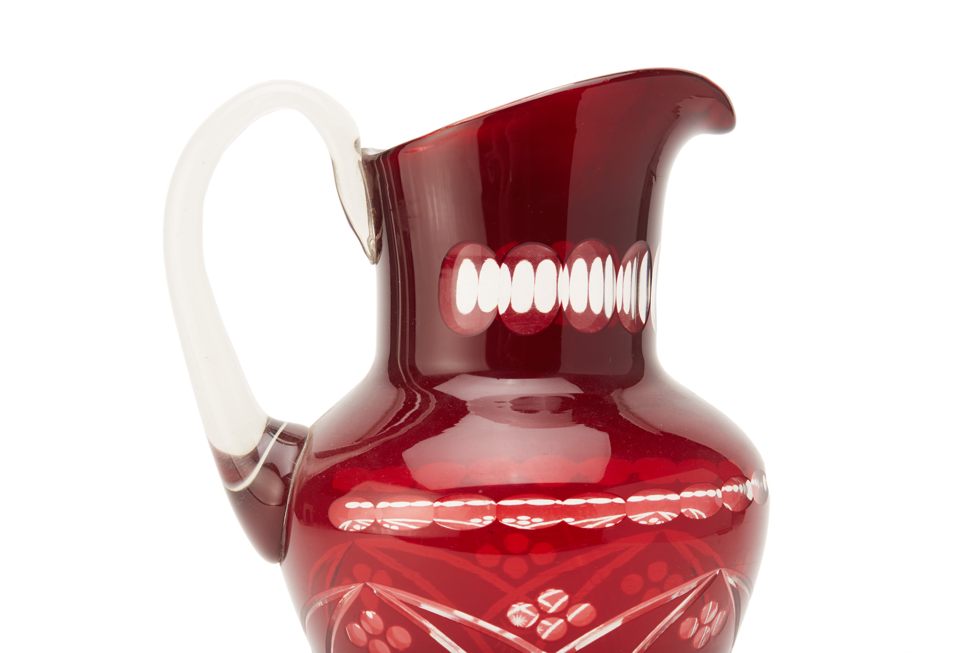 A RUBY FLASHED AND CUT GLASS WATER JUG - Image 2 of 3