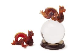 TWO DAUM PATE DE VERRE GLASS MODELS OF DRAGONS