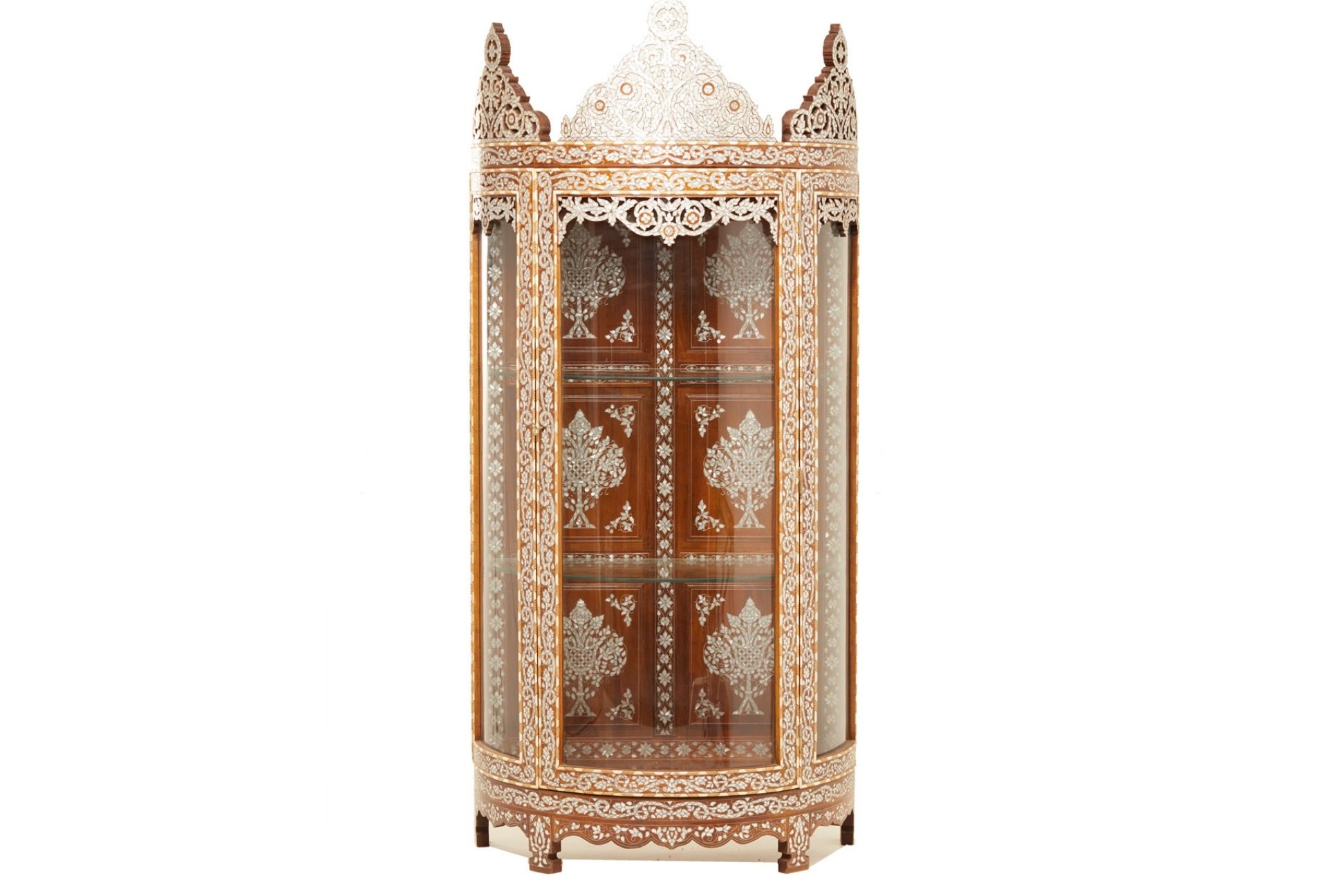 A SYRIAN MOTHER OF PEARL AND BONE INLAID DISPLAY CABINET (1)