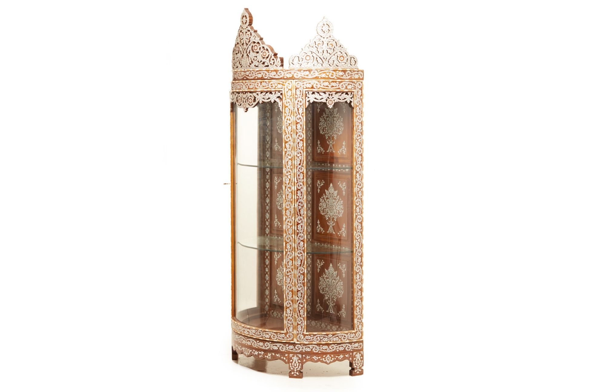 A SYRIAN MOTHER OF PEARL AND BONE INLAID DISPLAY CABINET (1) - Image 2 of 5