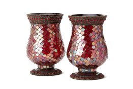 A PAIR OF RUBY GLASS AND MOSAIC LANTERNS