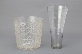 A CUT GLASS WINE COOLER AND A GLASS VASE