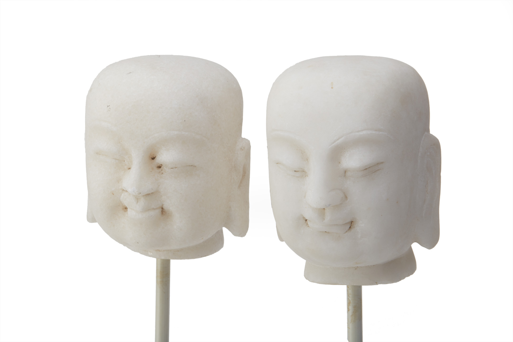 TWO CARVED WHITE STONE BUDDHA HEADS - Image 2 of 2
