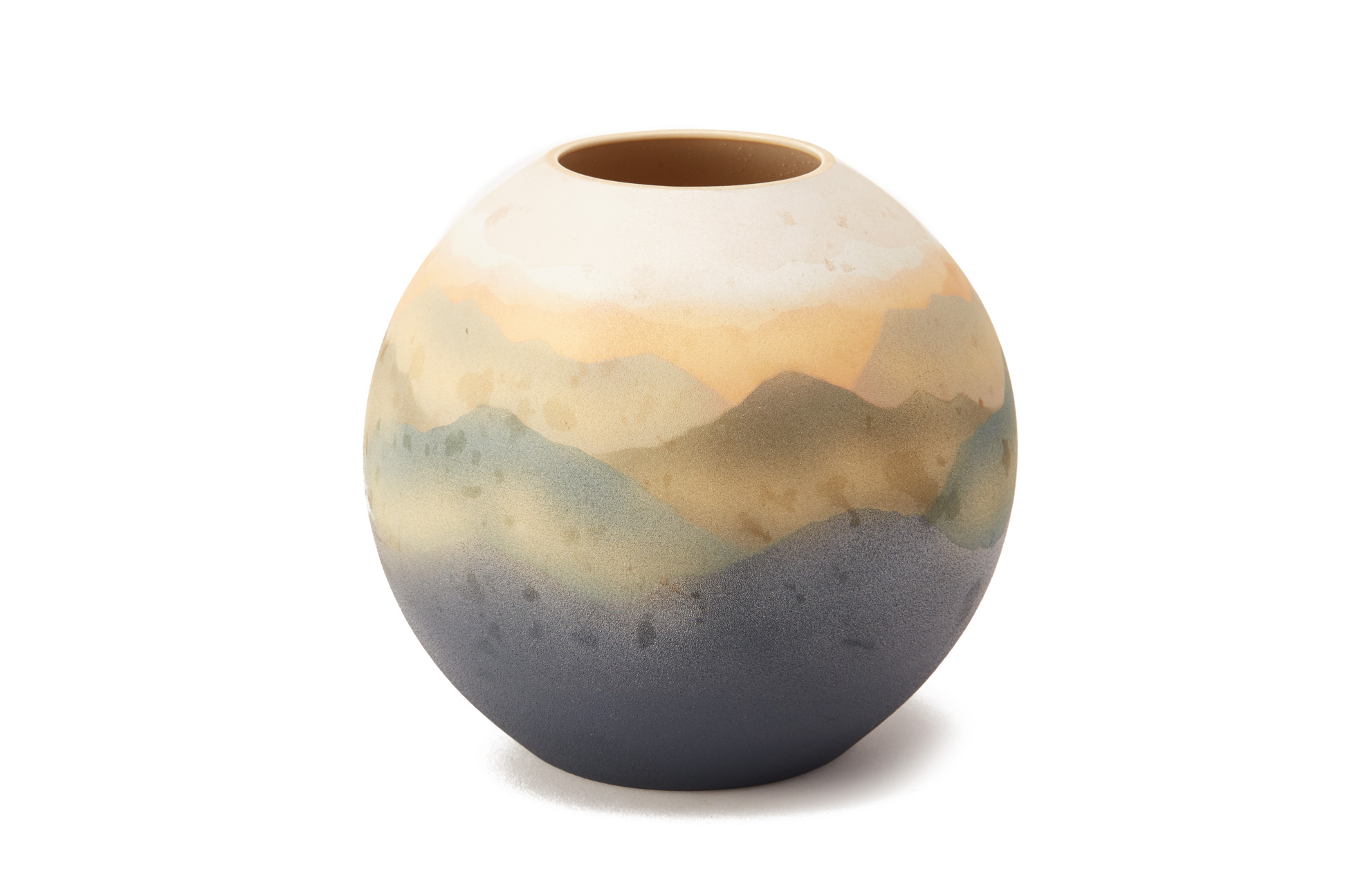 A CONTEMPORARY SPHERICAL PORCELAIN LANDSCAPE VASE